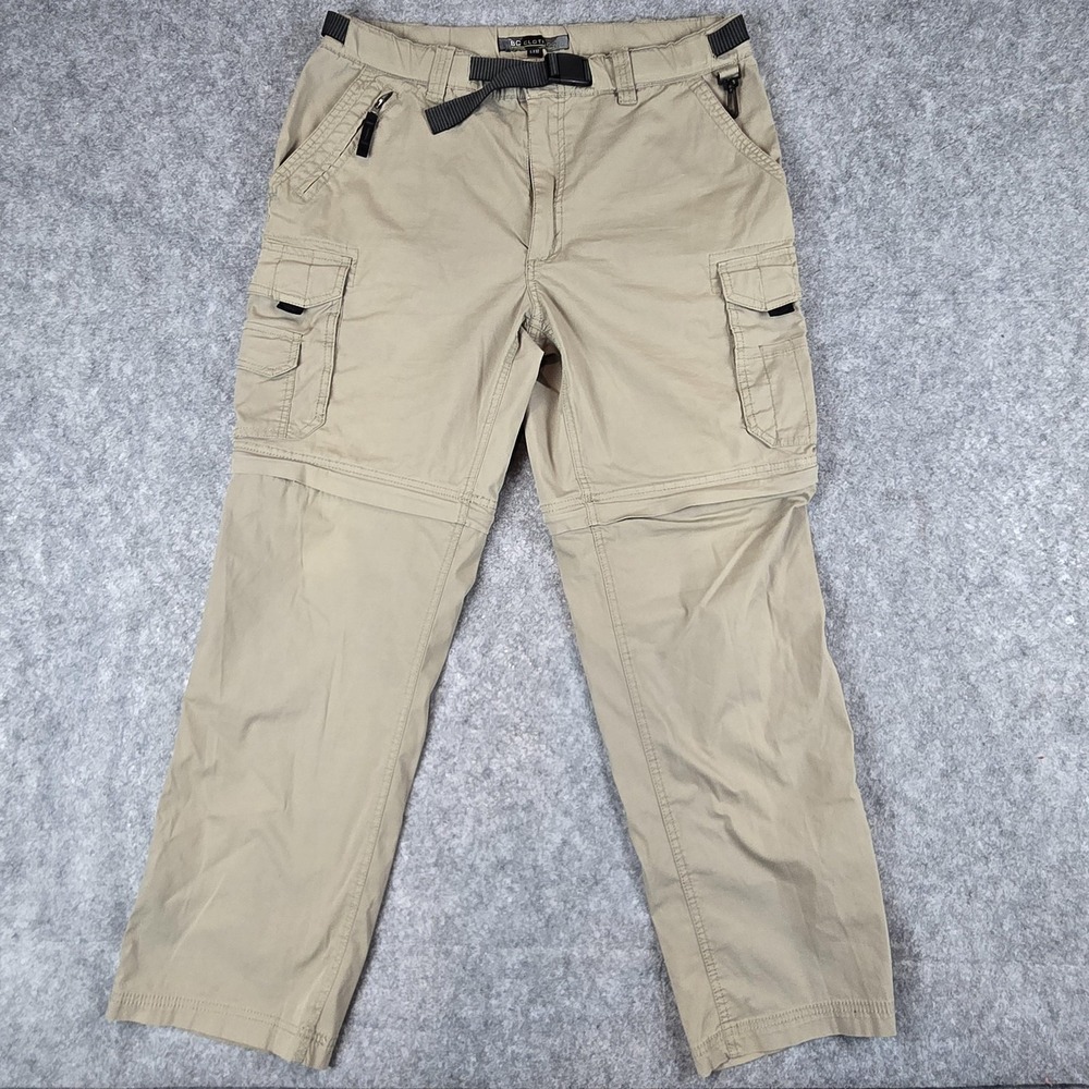BC Clothing Pants Mens 36x28 Beige Convertible Cargo Hiking‎ Belted Stretch